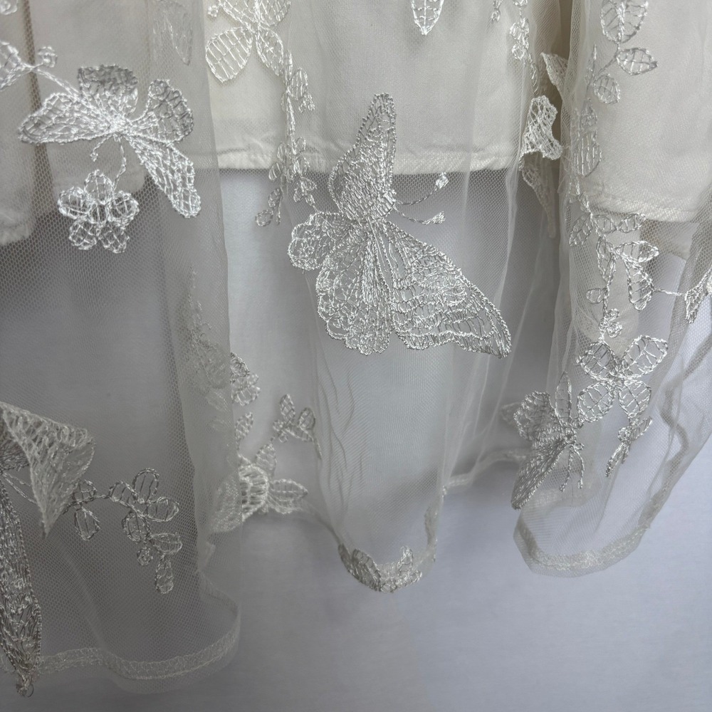 Whimsical Butterfly 3D Embroidered Hi-Low Slip Dress Ivory XL Boho Cottage Fairy - Picture 15 of 16